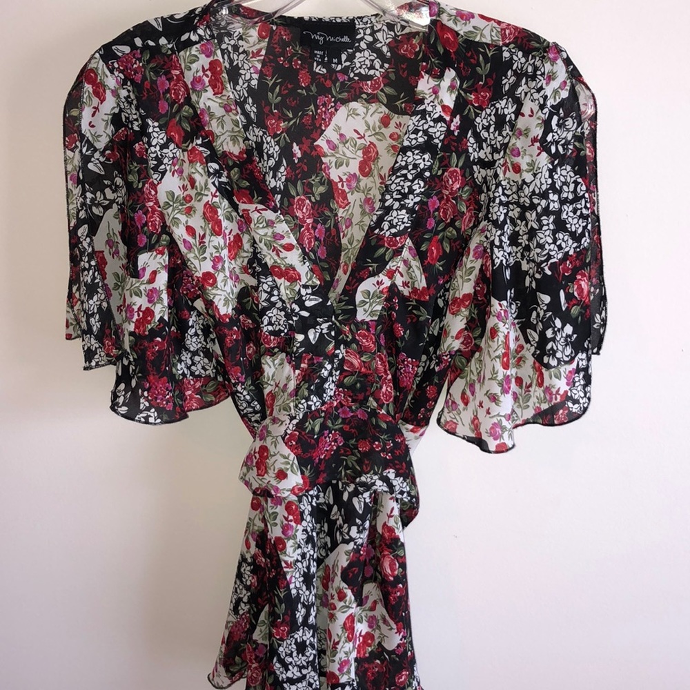 MY MICHELLE Floral Top w/ Open Sleeves & Ties SZ.M